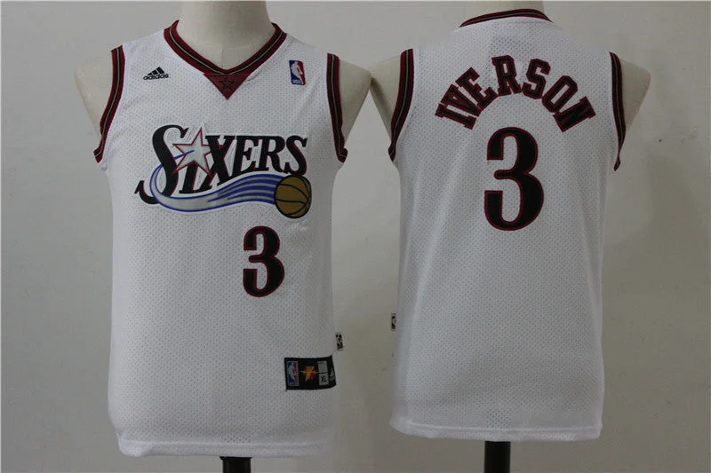 Basketball jerseys with unique patterns and prints76ers 3 Allen Iverson White Youth Throwback Swingman Basketball Jersey