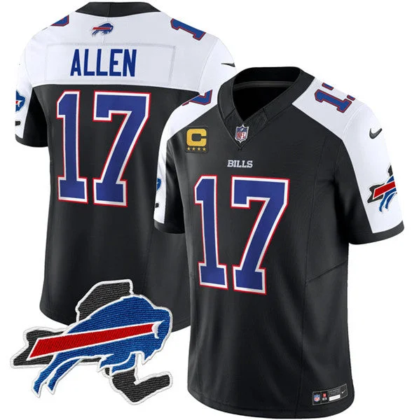 Lightweight soccer jerseys for summer playMen's Buffalo Bills #17 Josh Allen Black/White 2023 F.U.S.E. New York Patch and 4-Star C Patch Vapor Untouchable Limited Football Stitched Jersey