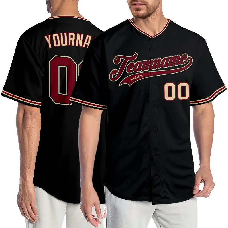 Personalized baseball jerseys for menCustom Black Crimson-City Cream Authentic Baseball Jersey