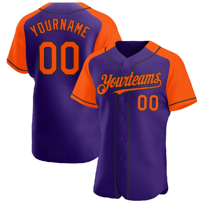 Baseball jerseys for youth athletesCustom Purple Orange-Black Authentic Raglan Sleeves Baseball Jersey