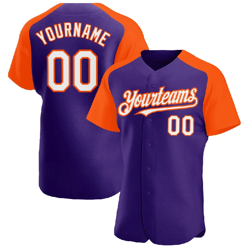 Youth baseball jerseys for boysCustom Purple White-Orange Authentic Raglan Sleeves Baseball Jersey