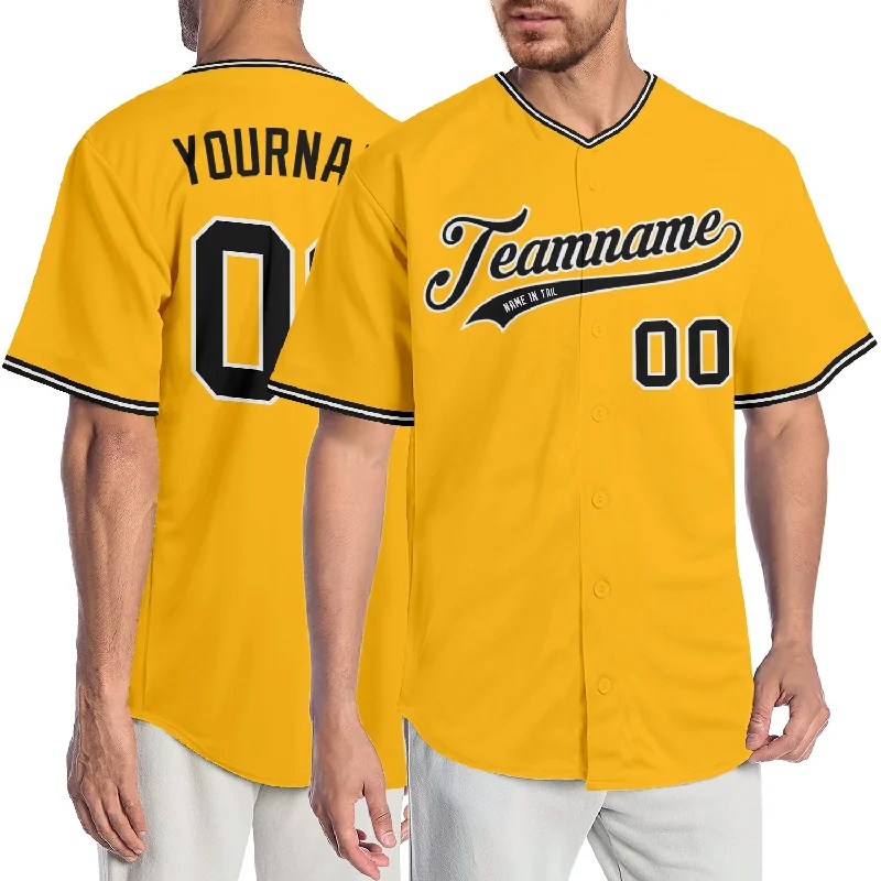 Customizable baseball jerseys with name and numberCustom Gold Black-White Authentic Baseball Jersey