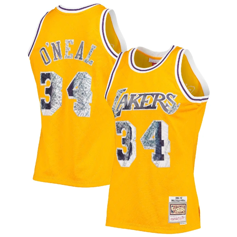 Retro-style basketball jerseys for collectorsShaquille O'neal Los Angeles Lakers 1996-97 Hardwood Classics 75th Anniversary Diamond Swingman Basketball Jersey - Gold