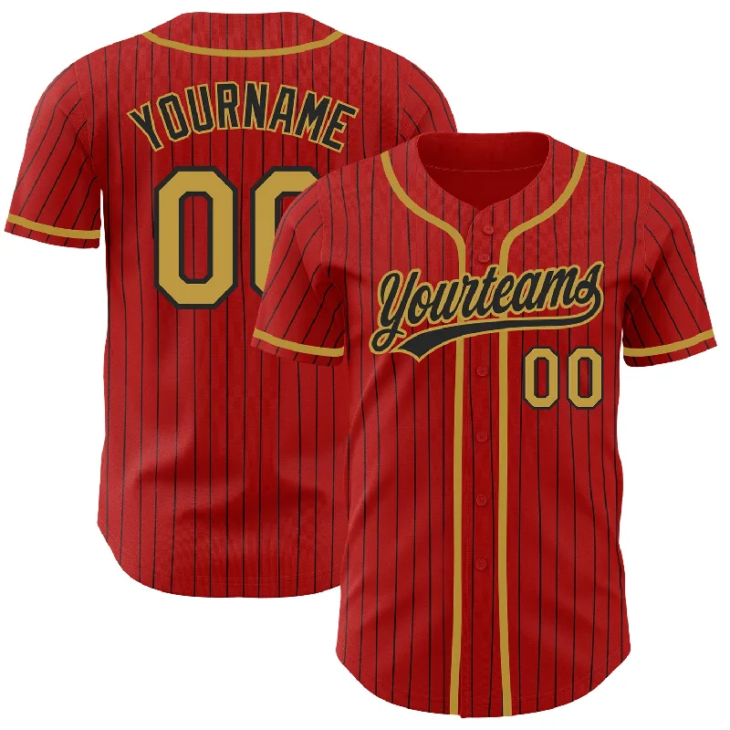 Personalized baseball jerseys for menCustom Red Black Pinstripe Old Gold Authentic Baseball Jersey