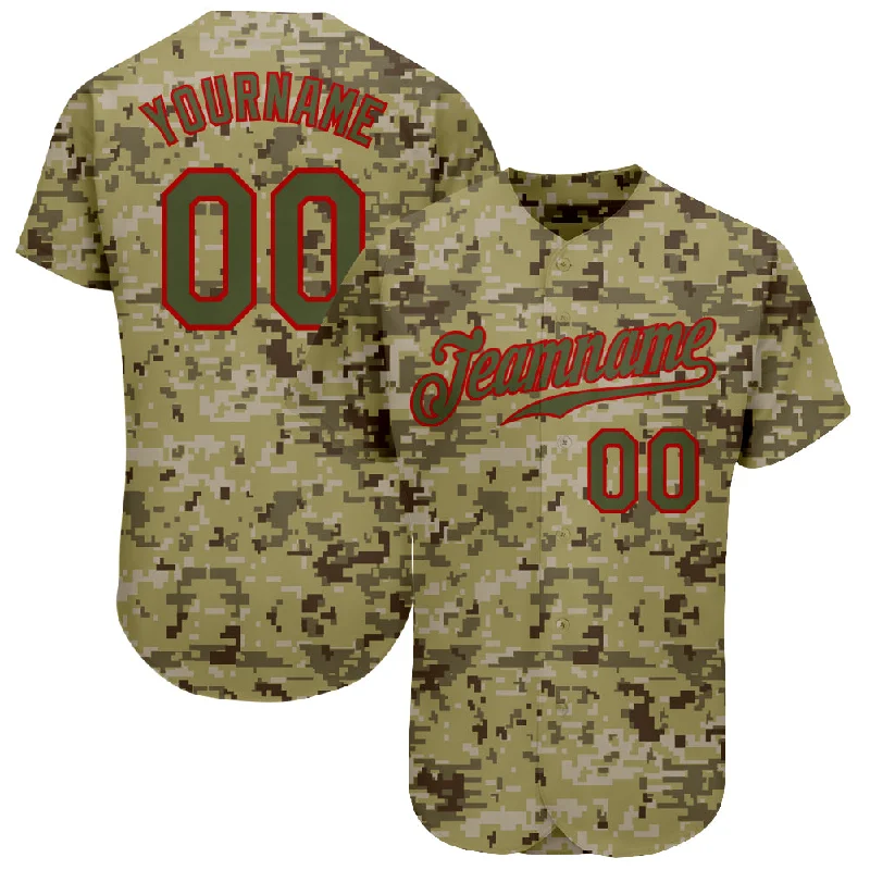 Premium quality baseball jerseys for adultsCustom Camo Olive-Red Authentic Salute To Service Baseball Jersey