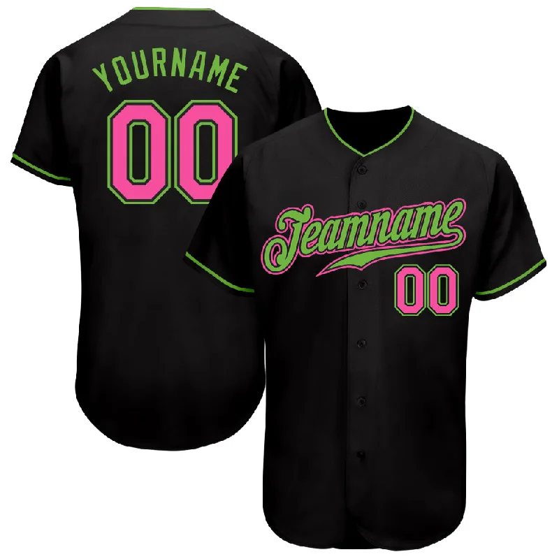 Baseball jerseys for youth athletesCustom Black Pink-Neon Green Authentic Baseball Jersey