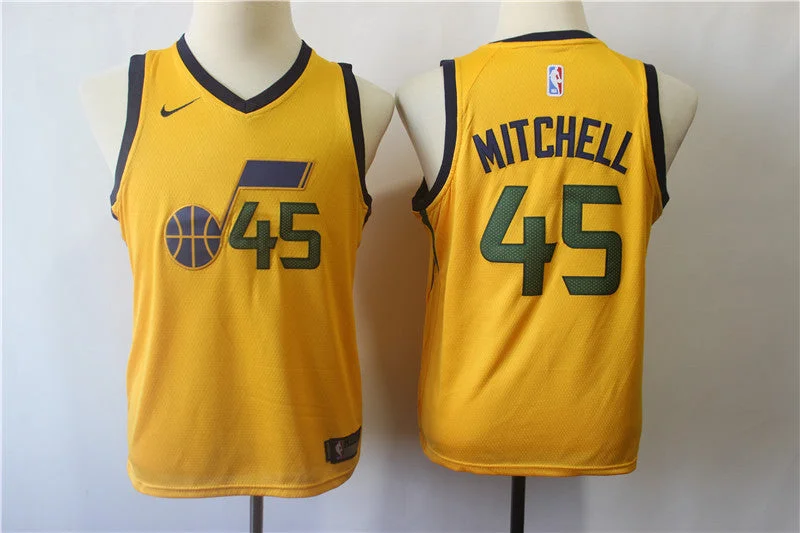 Comfortable basketball jerseys for extended playJazz 45 Donovan Mitchell Yellow Youth Swingman Basketball Jersey