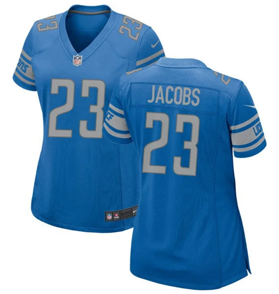 Personalized soccer jerseys for family eventsWomen's Detroit Lions #23 Jerry Jacobs Blue Football Stitched Jersey(Run Smaller)