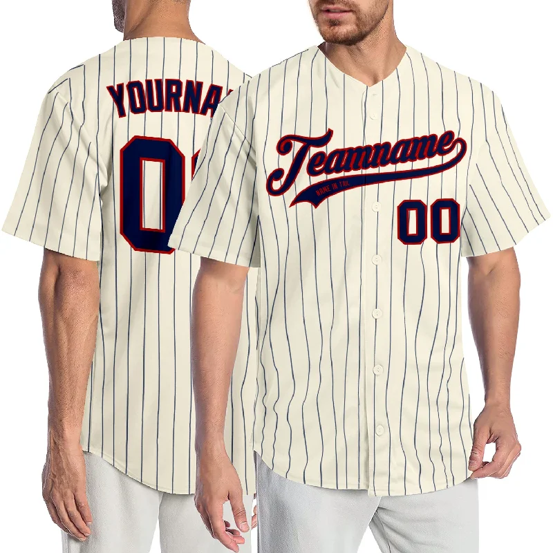 Baseball jerseys for summer leaguesCustom Cream Navy Pinstripe Navy-Red Authentic Baseball Jersey