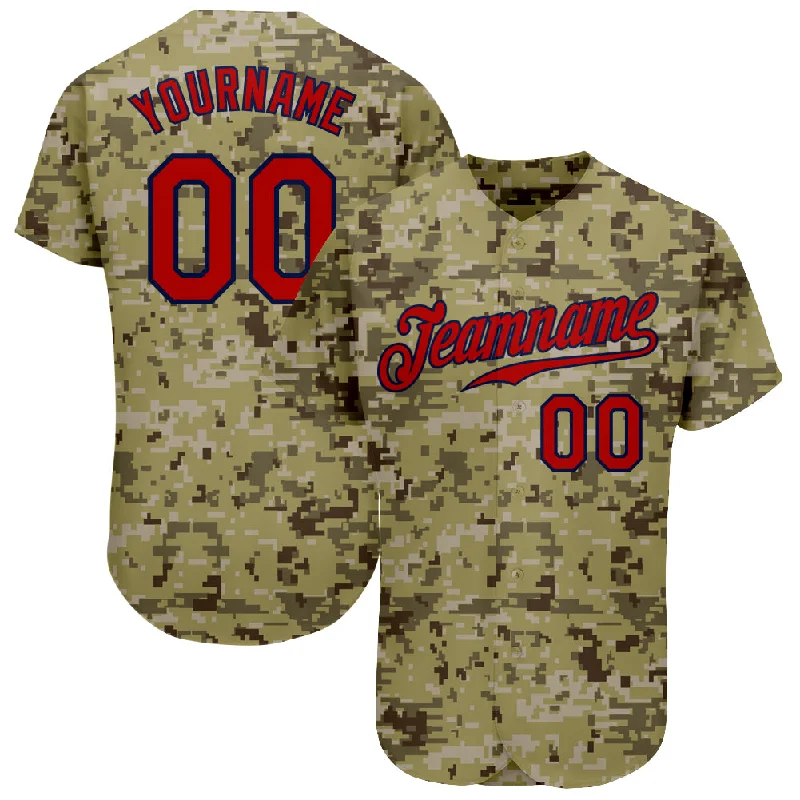 Customizable baseball jerseys with name and numberCustom Camo Red-Navy Authentic Salute To Service Baseball Jersey