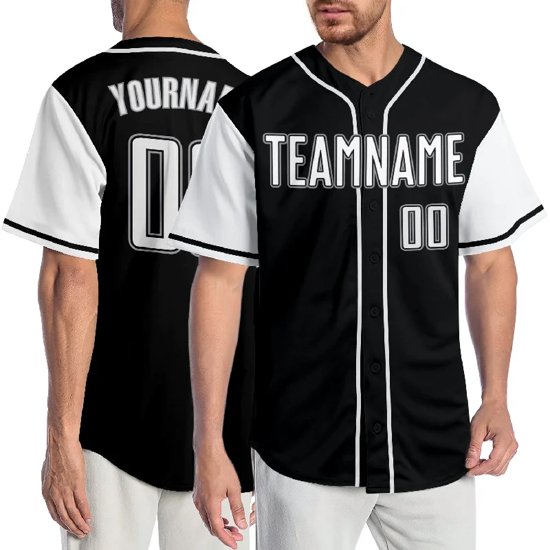 Customizable baseball jerseys with name and numberCustom Black White-Gray Authentic Two Tone Baseball Jersey