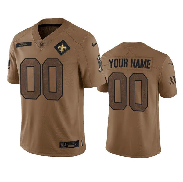 Soccer jerseys for training and practice sessionsMen's New Orleans Saints Active Player Custom 2023 Brown Salute To Setvice Limited Football Stitched Jersey