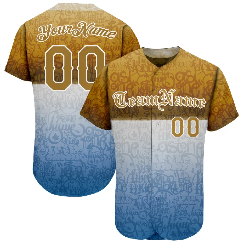 Customizable baseball jerseys with name and numberCustom Graffiti Pattern Gold-White 3D Chicano Authentic Baseball Jersey