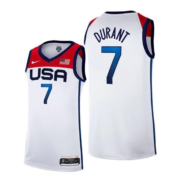 Basketball jerseys with modern designsYouth USA Basketball #7 Kevin Durant 2021 White Tokyo Olympics Stitched Home Basketball Jersey