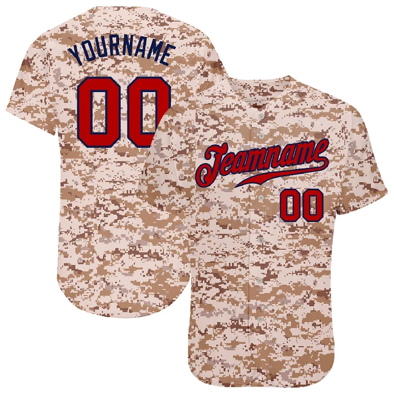 Personalized baseball jerseys for menCustom Camo Red-Navy Authentic Salute To Service Baseball Jersey