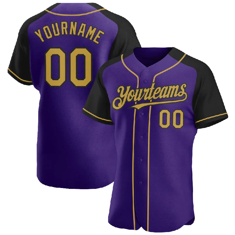 Youth baseball jerseys for boysCustom Purple Old Gold-Black Authentic Raglan Sleeves Baseball Jersey