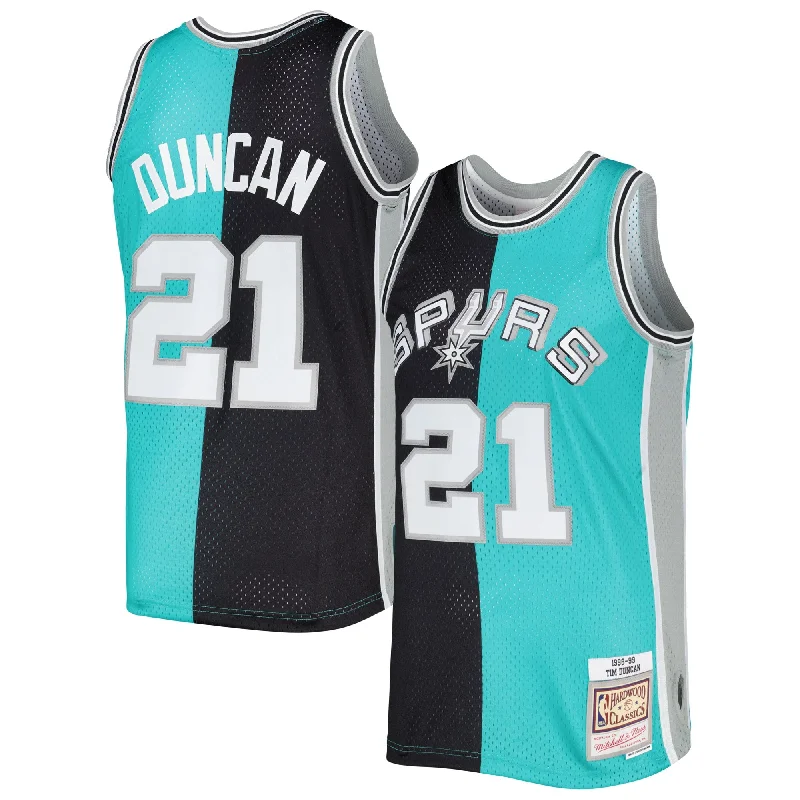 Lightweight basketball jerseys for summer gamesTim Duncan San Antonio Spurs Hardwood Classics 1998/99 Split Swingman Basketball Jersey - Black/teal