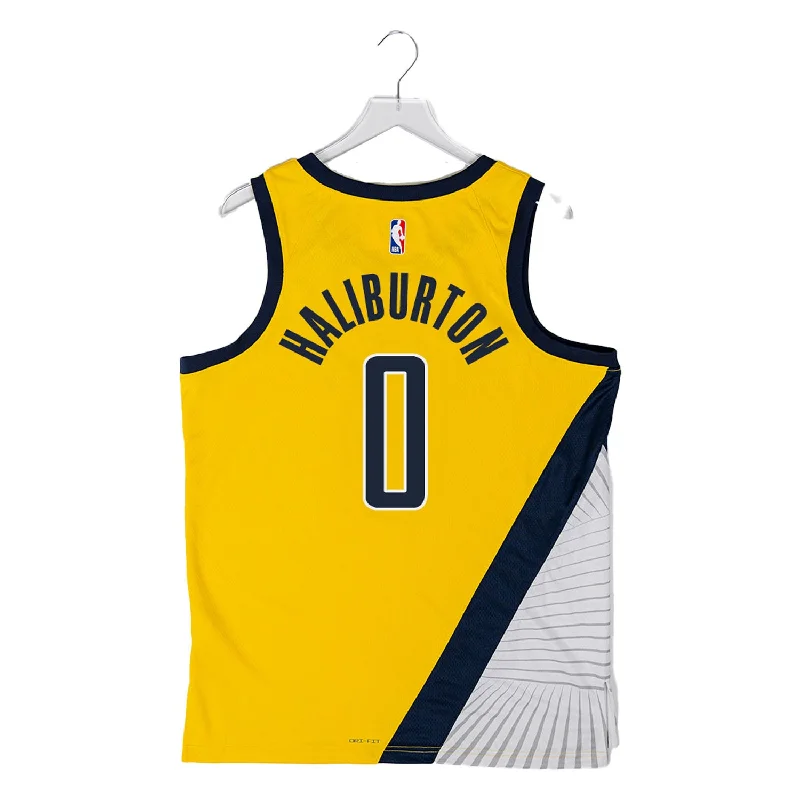 High school basketball jerseys for school teamsAdult Indiana Pacers 0 Tyrese Haliburton Statement Swingman Jersey by Jordan