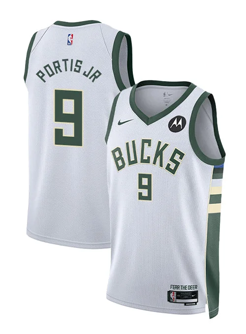 Custom basketball jerseys with contrasting colorsNike 2022 Association Edition Bobby Portis Milwaukee Bucks Swingman Jersey