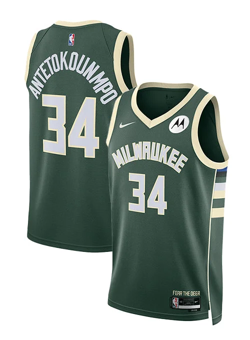 Custom basketball jerseys with team logosNike 2022 Icon Edition Giannis Antetokounmpo Milwaukee Bucks Swingman Jersey