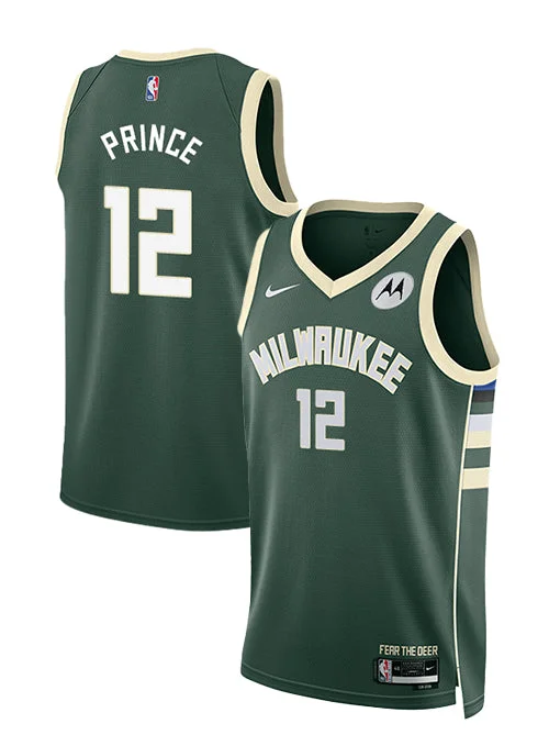 Basketball jerseys with mesh fabric for ventilationNike 2022 Icon Edition Taurean Prince Milwaukee Bucks Swingman Jersey