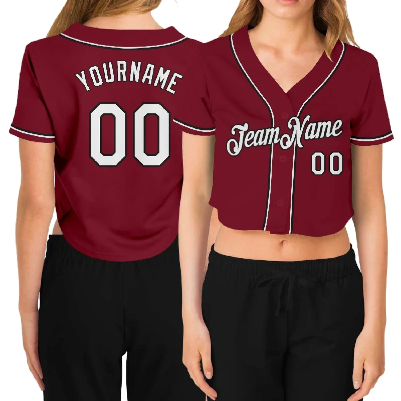 Premium quality baseball jerseys for adultsCustom Women's Crimson White-Black V-Neck Cropped Baseball Jersey