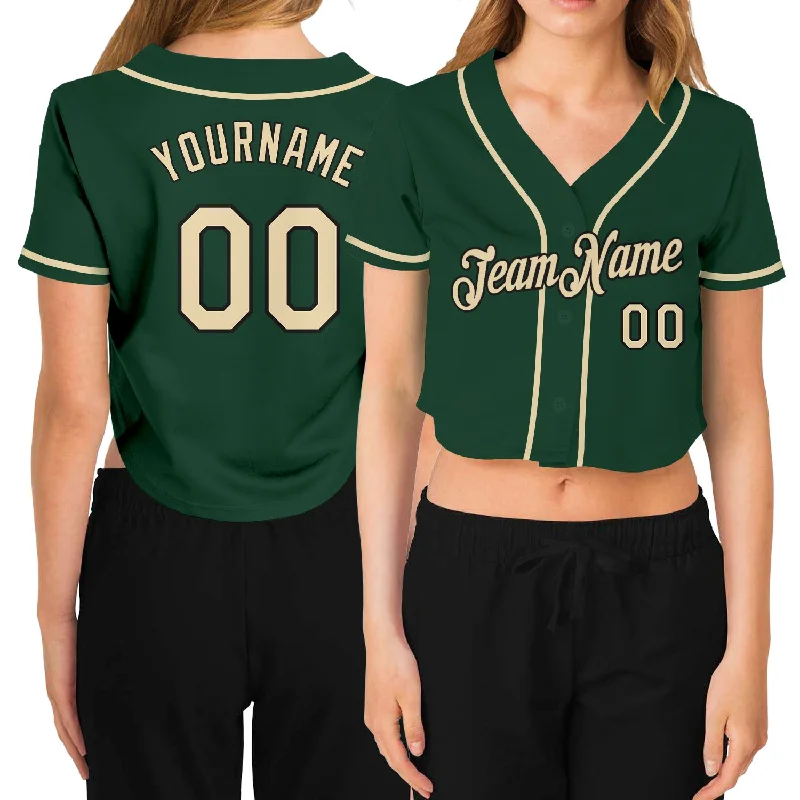 Vintage baseball jerseys for collectorsCustom Women's Green Cream-Black V-Neck Cropped Baseball Jersey