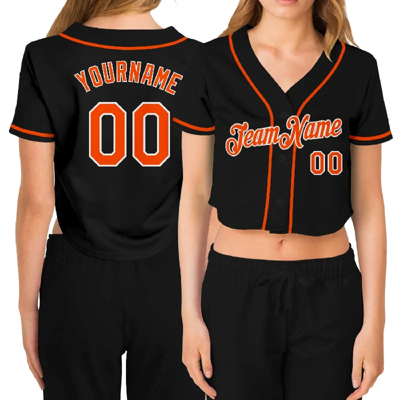 Youth baseball jerseys for boysCustom Women's Black Orange-White V-Neck Cropped Baseball Jersey