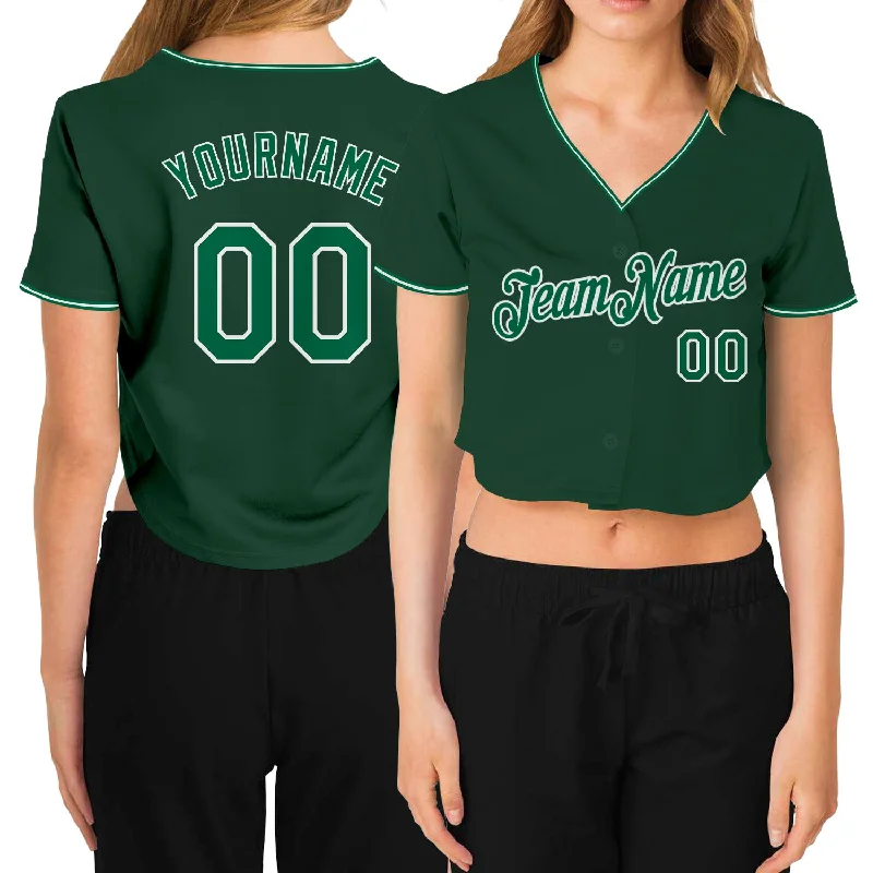 Softball team jerseys for womenCustom Women's Green Kelly Green-White V-Neck Cropped Baseball Jersey