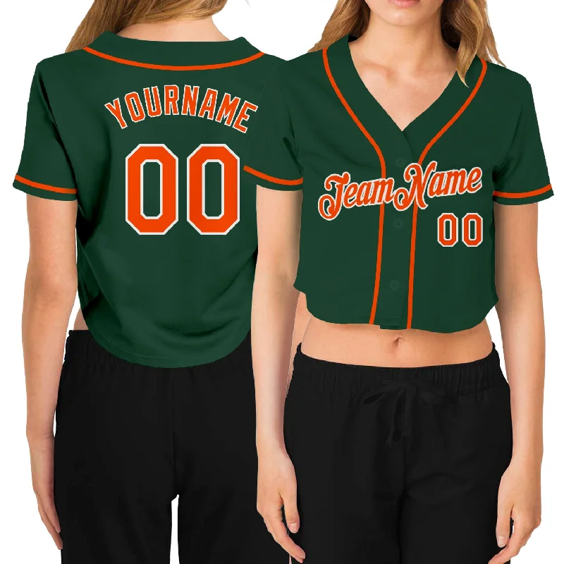 Premium quality baseball jerseys for adultsCustom Women's Green Orange-White V-Neck Cropped Baseball Jersey