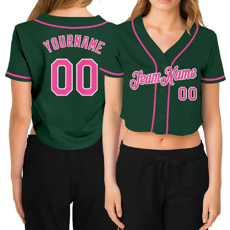 Baseball jerseys for youth athletesCustom Women's Green Pink-White V-Neck Cropped Baseball Jersey