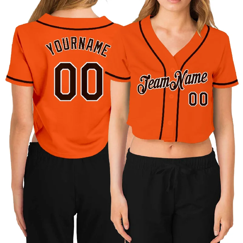 Comfortable baseball jerseys for warm weatherCustom Women's Orange Brown-White V-Neck Cropped Baseball Jersey