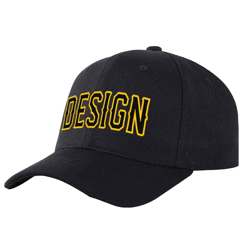 Baseball caps for casual wearCustom Black Black-Gold Curved Eaves Sport Design Baseball Cap