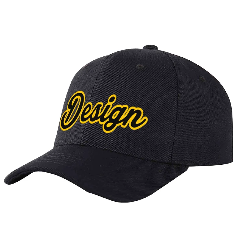 Discounted baseball capsCustom Black Black-Gold Curved Eaves Sport Design Baseball Cap