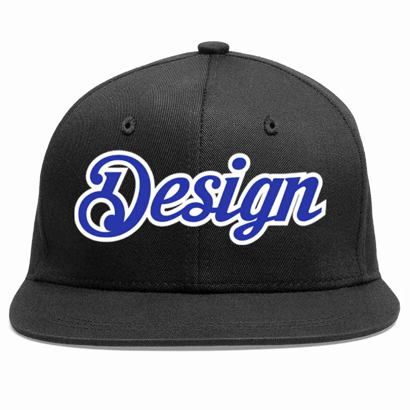 Baseball caps for teenagersCustom Black Royal-White Flat Eaves Sport Baseball Cap Design for Men/Women/Youth