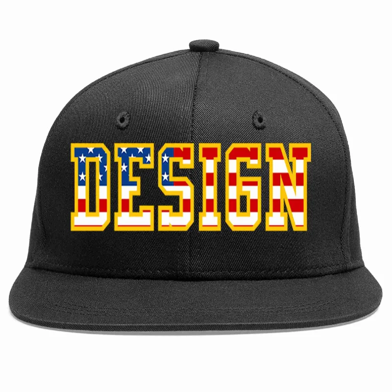 Baseball caps for sun protectionCustom Black Vintage?USA?Flag-Gold Flat Eaves Sport Baseball Cap Design for Men/Women/Youth