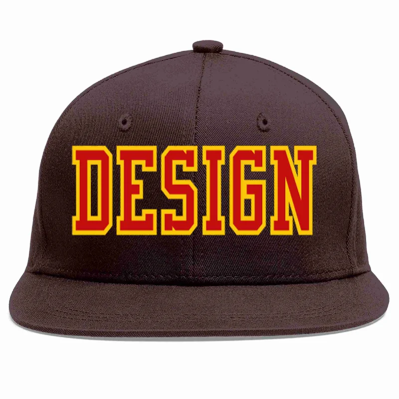 Baseball caps for summerCustom Brown Red-Yellow Flat Eaves Sport Baseball Cap Design for Men/Women/Youth