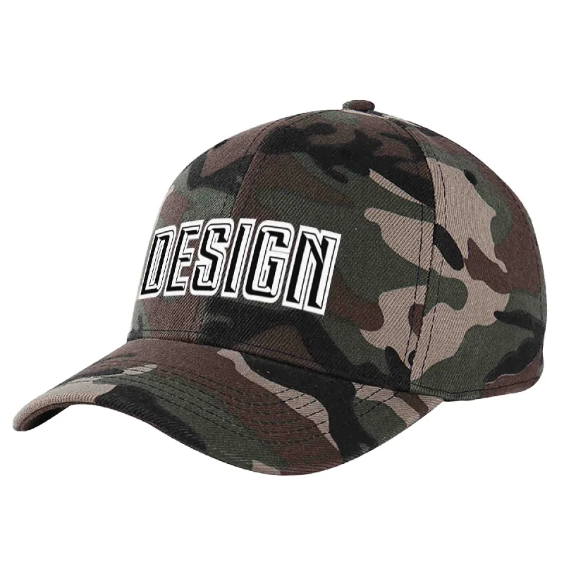 Baseball caps matching with jerseysCustom Camo Black-White Curved Eaves Sport Design Baseball Cap