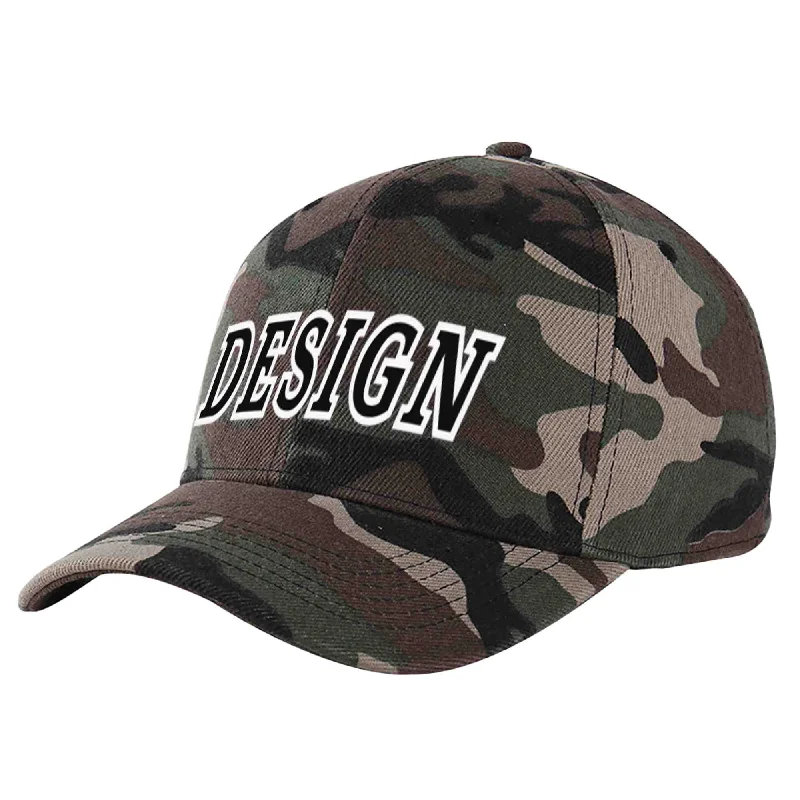 Second-hand baseball capsCustom Camo Black-White Curved Eaves Sport Design Baseball Cap