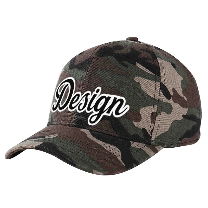 Functional baseball caps for specific needsCustom Camo Black-White Curved Eaves Sport Design Baseball Cap