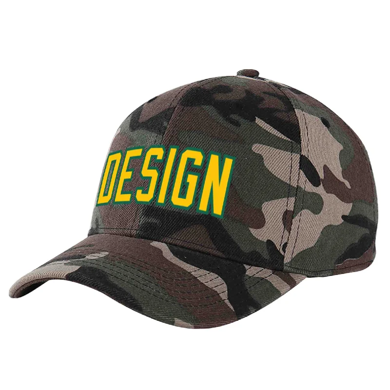 Baseball caps for different age groupsCustom Camo Gold-Kelly Green Curved Eaves Sport Design Baseball Cap