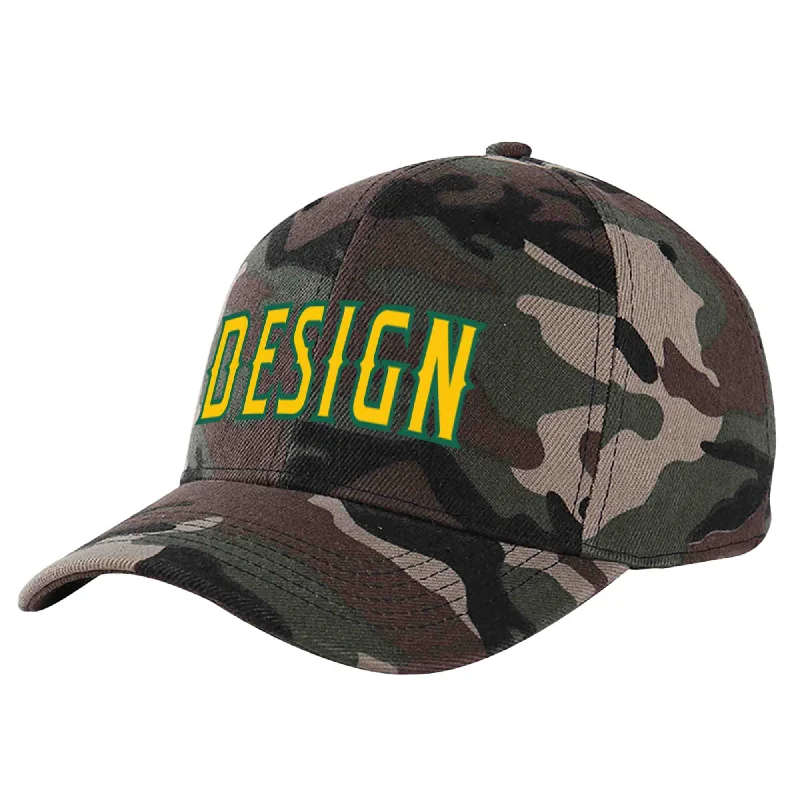 Baseball caps for outdoor activitiesCustom Camo Gold-Kelly Green Curved Eaves Sport Design Baseball Cap