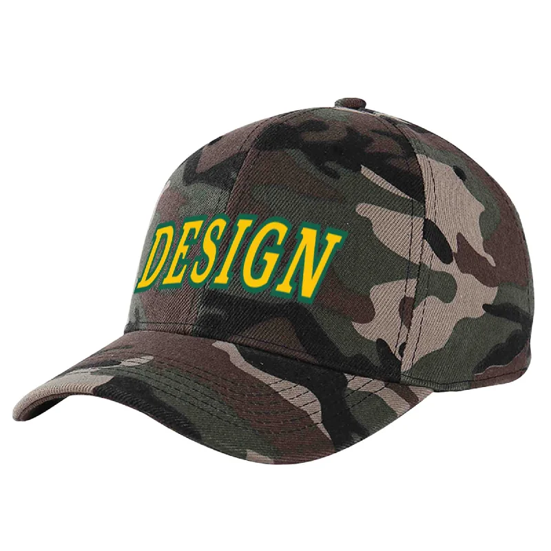 Baseball cap maintenance toolsCustom Camo Gold-Kelly Green Curved Eaves Sport Design Baseball Cap