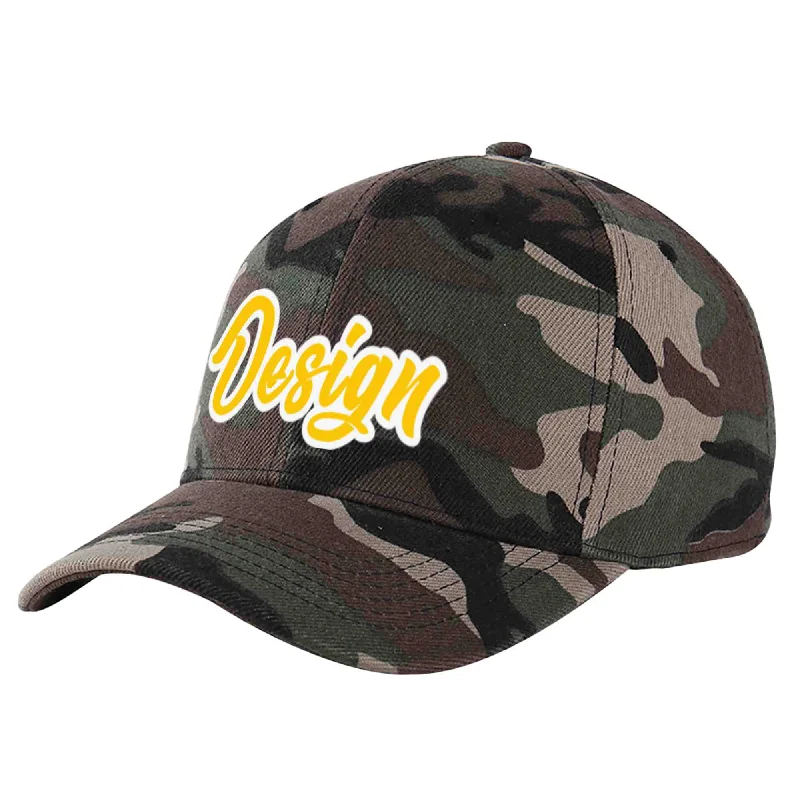 Custom baseball capsCustom Camo Gold-White Curved Eaves Sport Design Baseball Cap