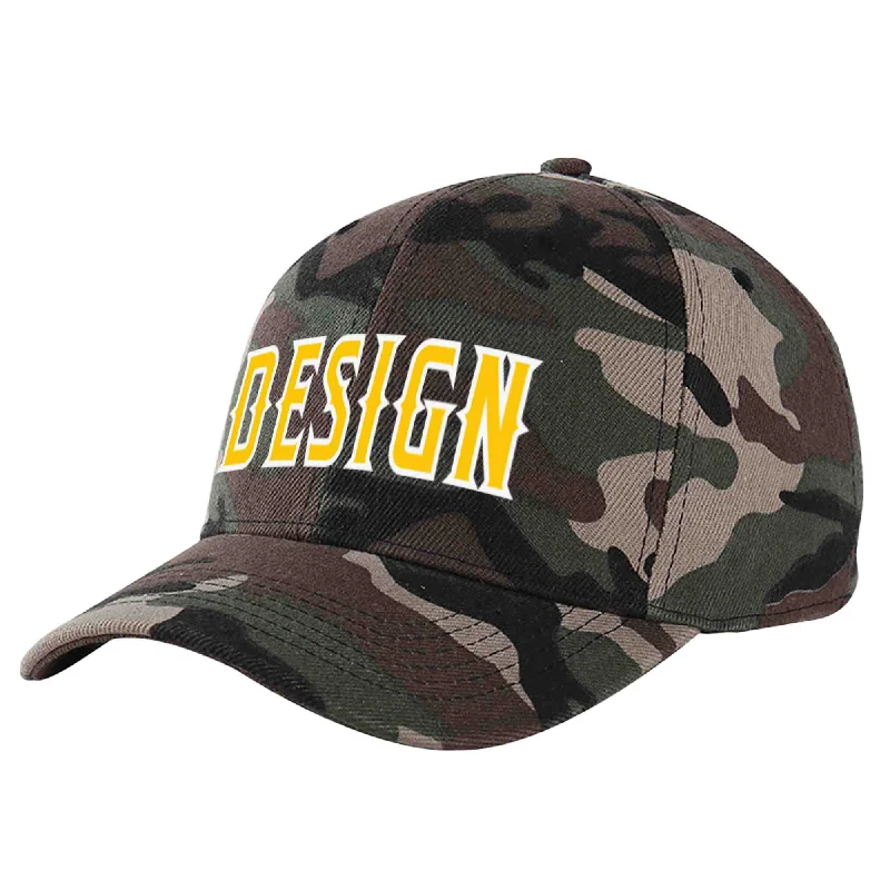 Baseball caps for teenagersCustom Camo Gold-White Curved Eaves Sport Design Baseball Cap