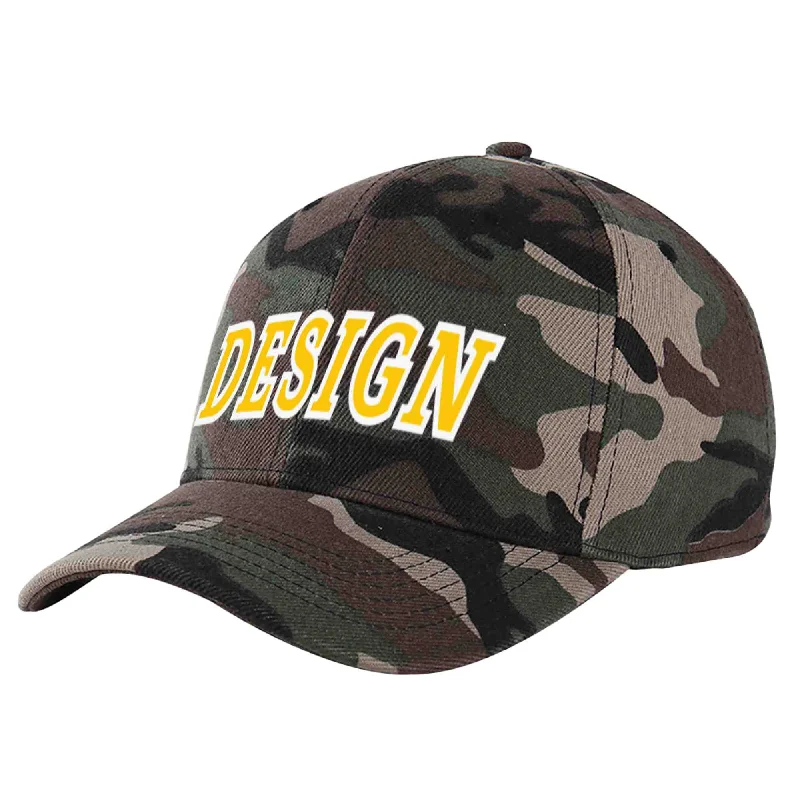 Baseball cap sets and bundlesCustom Camo Gold-White Curved Eaves Sport Design Baseball Cap