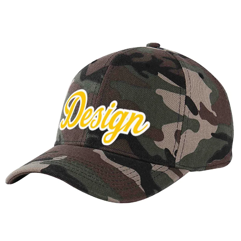 Baseball caps for different age groupsCustom Camo Gold-White Curved Eaves Sport Design Baseball Cap