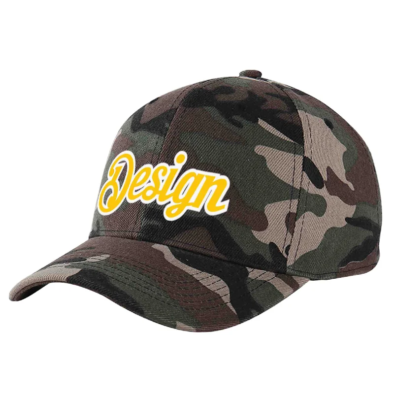 Baseball caps for outdoor activitiesCustom Camo Gold-White Curved Eaves Sport Design Baseball Cap