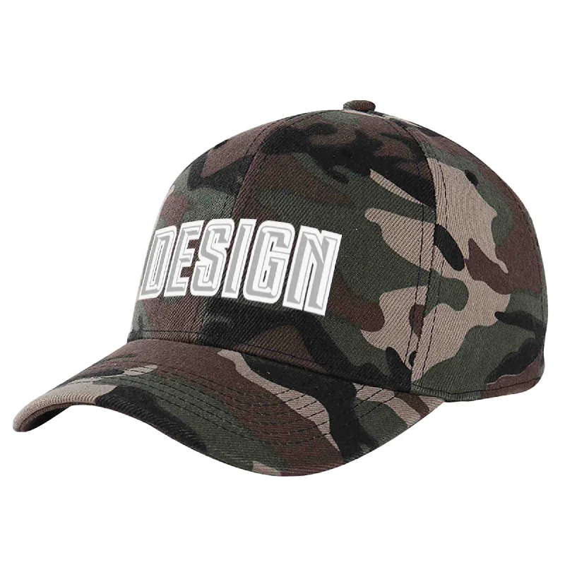 Baseball caps for sports fansCustom Camo Gray-White Curved Eaves Sport Design Baseball Cap