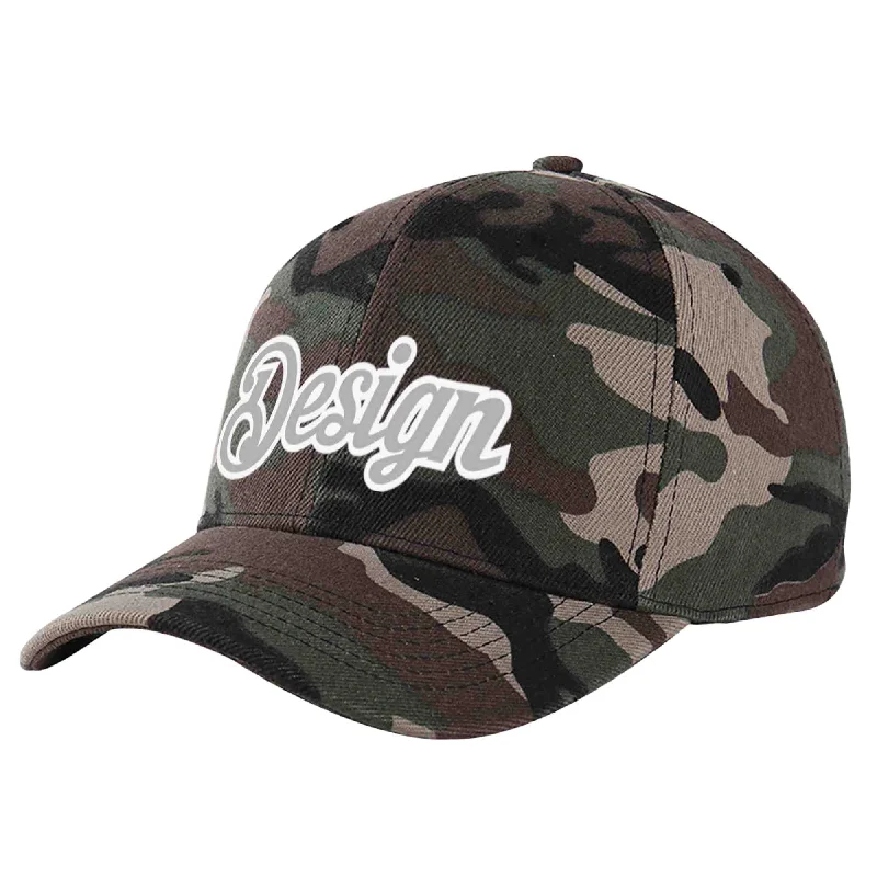 Baseball caps for teenagersCustom Camo Gray-White Curved Eaves Sport Design Baseball Cap